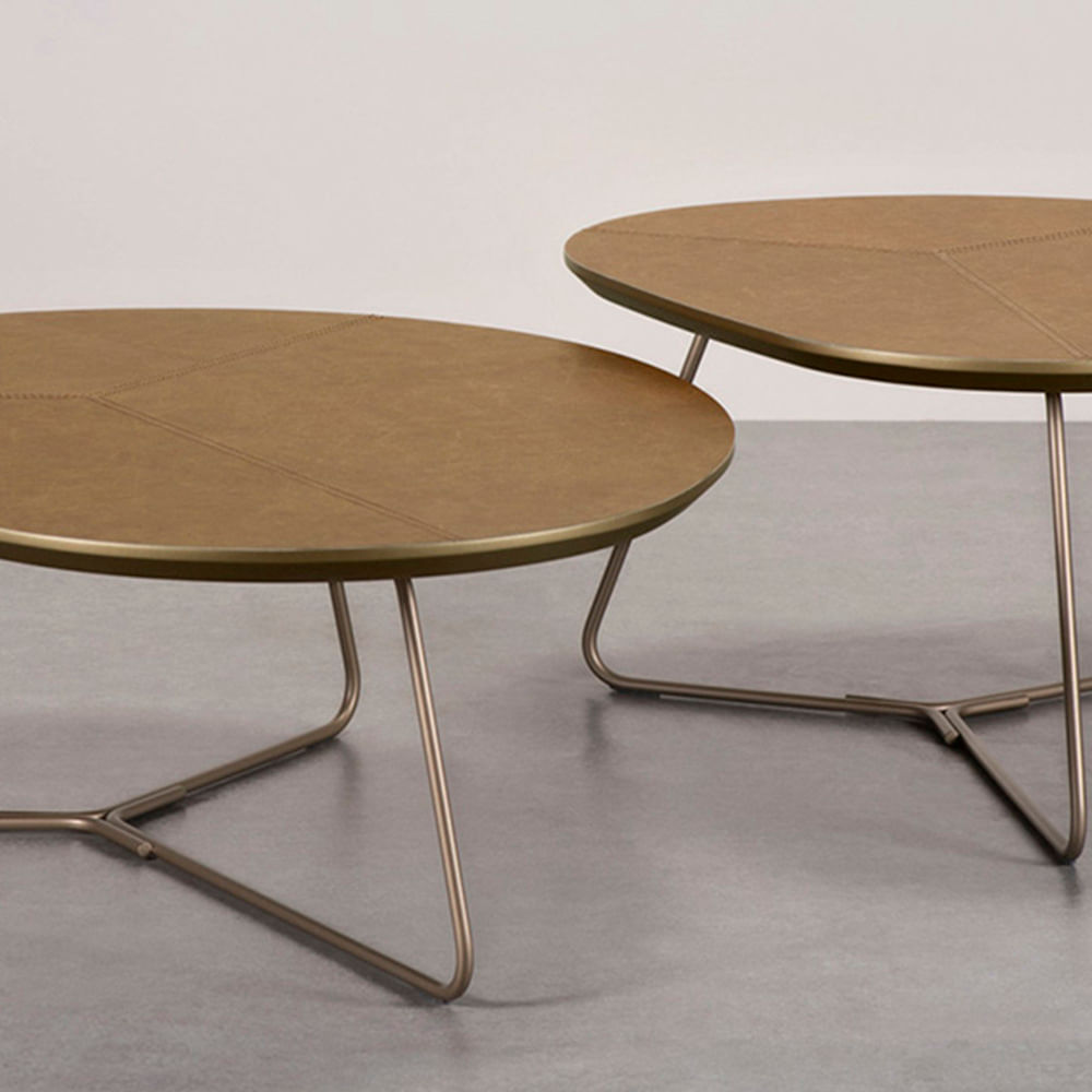 Conjunto - Mesa de Centro Infinity Alta e Baixa_Recouro Caramelo_Gold - 2